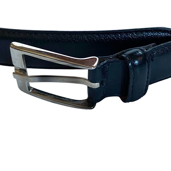 Cole Haan Black Leather Belt Silver Buckle USA Sz 36 - Picture 2 of 8